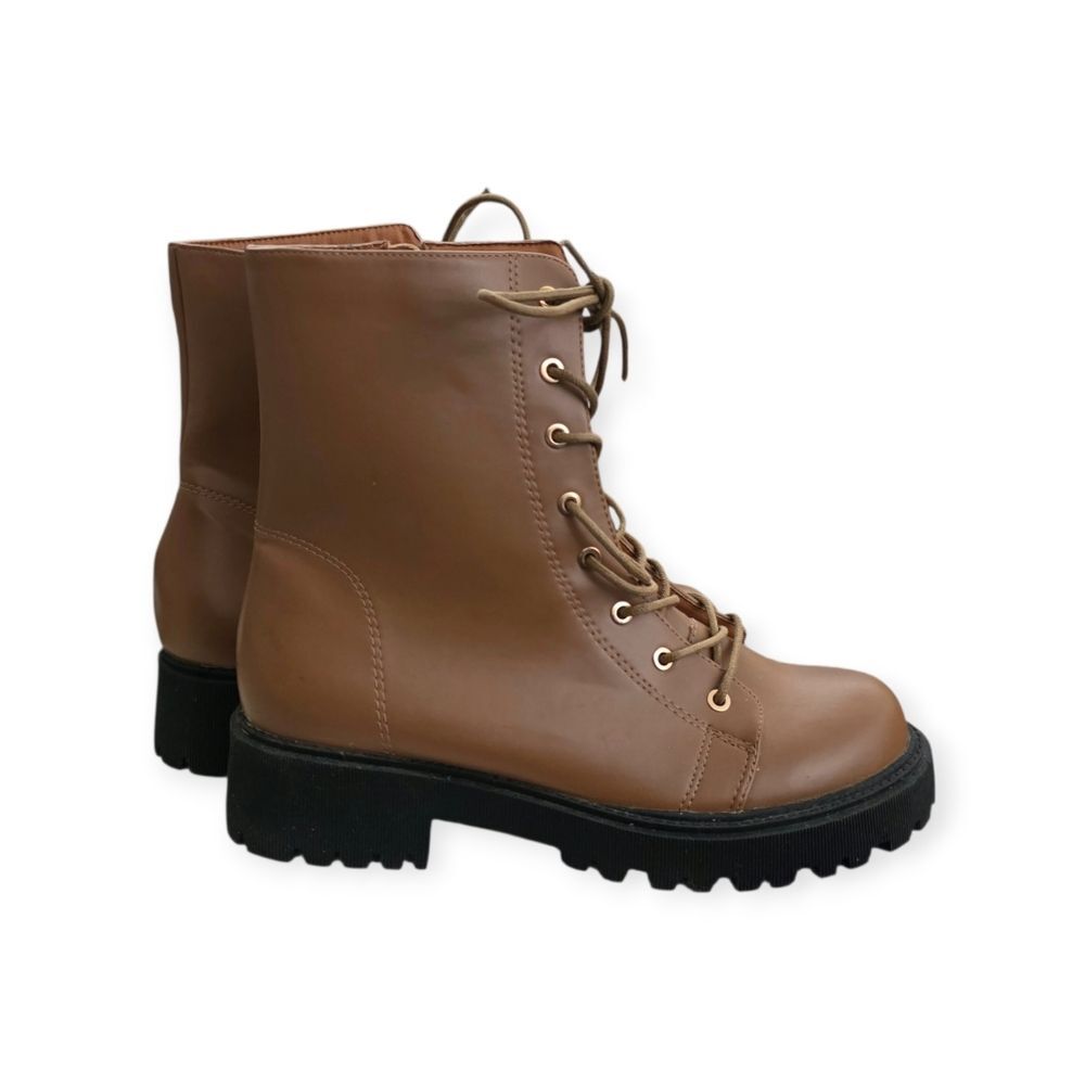 wuORwu Faux Leather Lace Up Combat Boots 9.5 - Picture 3 of 5
